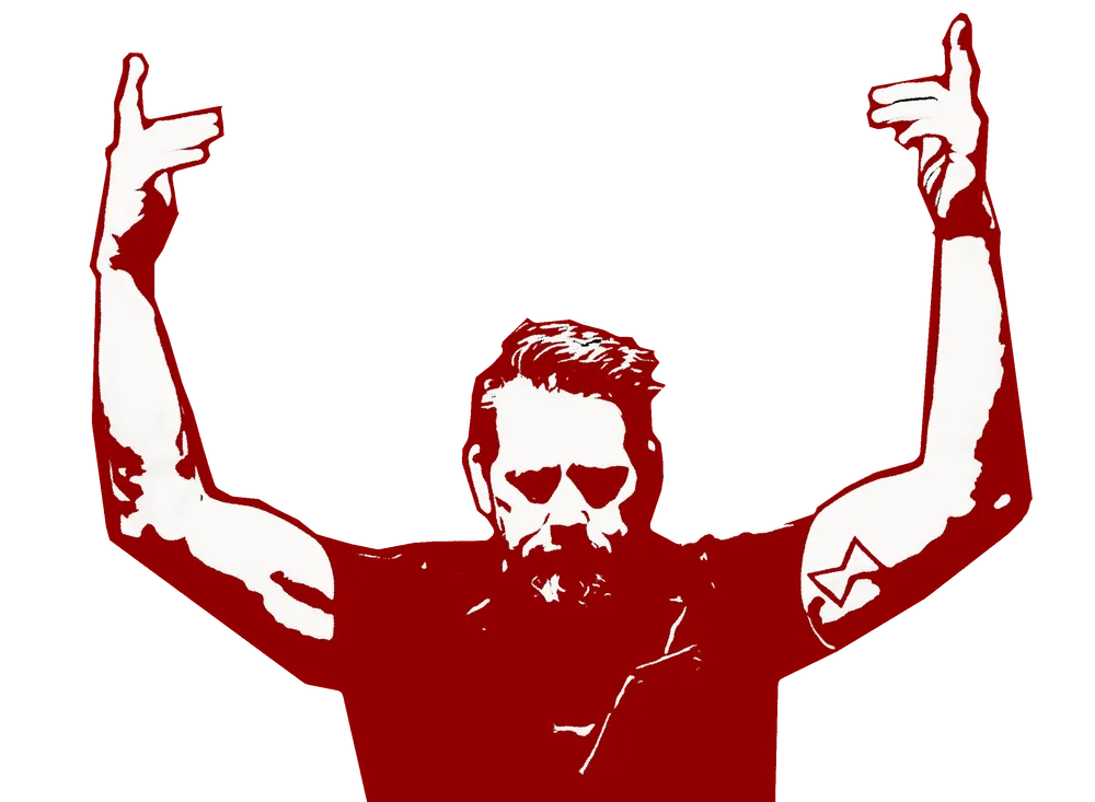Eric Marcoullier, arms raised